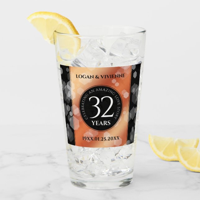 Elegant 32nd Bronze Wedding Anniversary Glass (Front Ice)