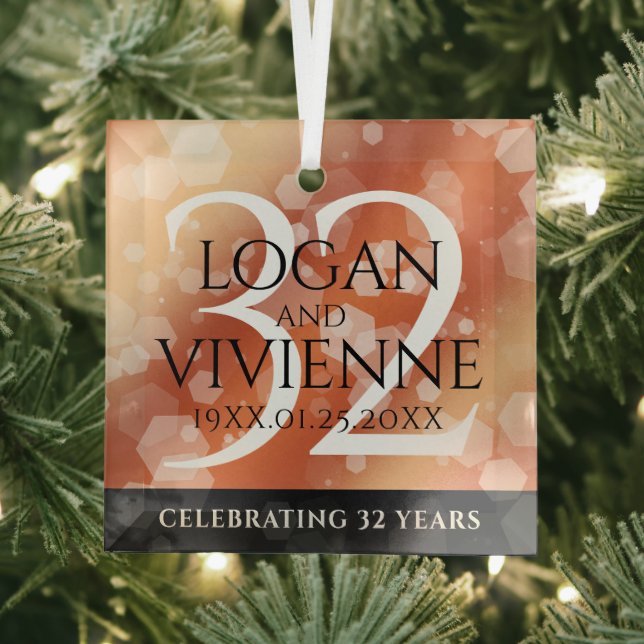 Elegant 32nd Bronze Wedding Anniversary Glass Ornament (Insitu)