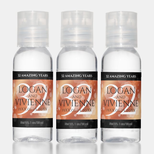 Elegant 32nd Bronze Wedding Anniversary Hand Sanitizer (Set)