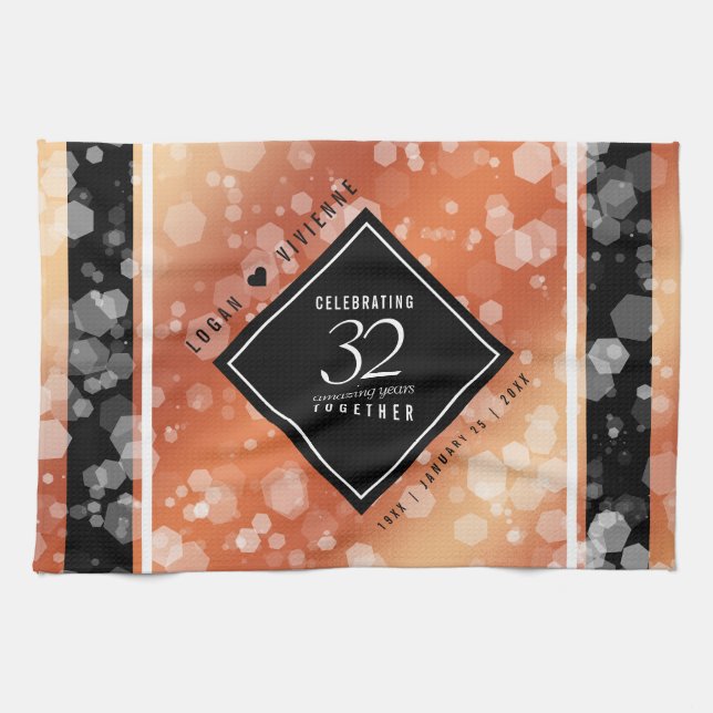 Elegant 32nd Bronze Wedding Anniversary Kitchen Towel (Horizontal)