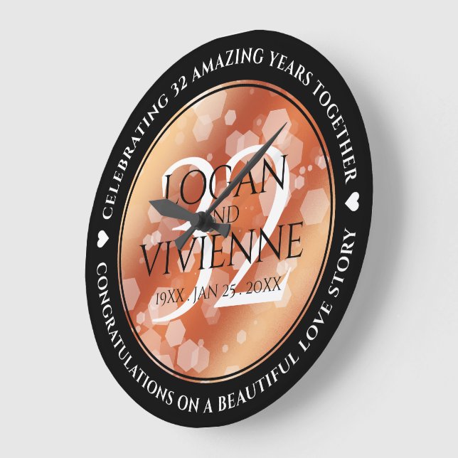 Elegant 32nd Bronze Wedding Anniversary Large Clock (Angle)