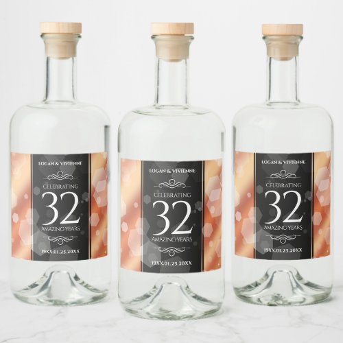 Elegant 32nd Bronze Wedding Anniversary Liquor Bottle Label