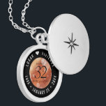 Elegant 32nd Bronze Wedding Anniversary Locket Necklace<br><div class="desc">Commemorate the 32nd wedding anniversary with this elegant locket! Elegant black serif and sans serif lettering with hexagonal confetti on a bronze foil background add a memorable touch for this special occasion and extraordinary milestone. Customize with the happy couple's names, and dates for their bronze anniversary. Design © W.H. Sim,...</div>