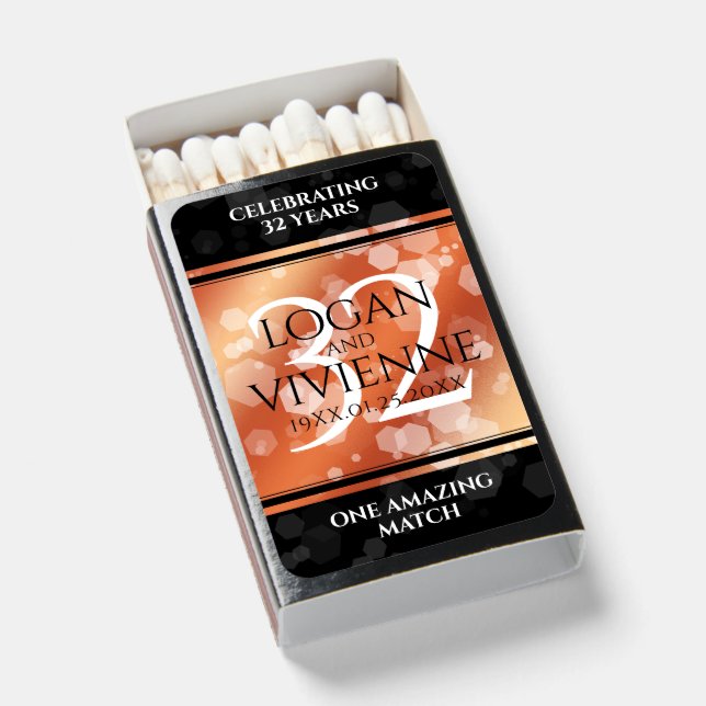 Elegant 32nd Bronze Wedding Anniversary Matchboxes (Front Open)