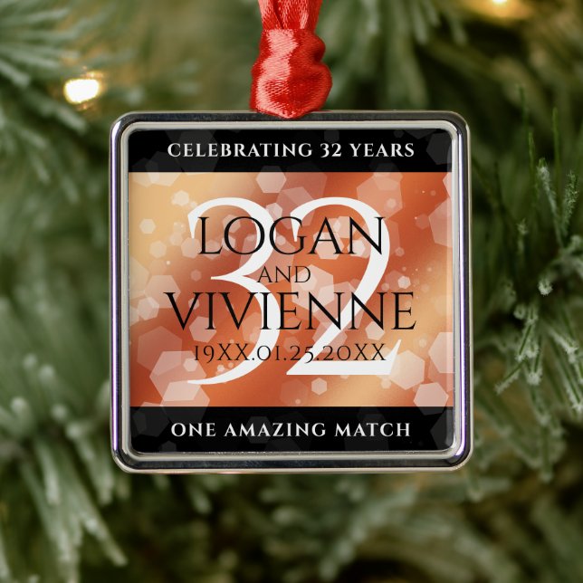 Elegant 32nd Bronze Wedding Anniversary Metal Ornament (Tree)