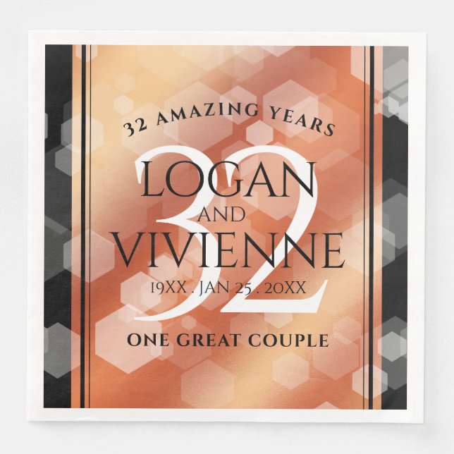 Elegant 32nd Bronze Wedding Anniversary Paper Dinner Napkins (Front)