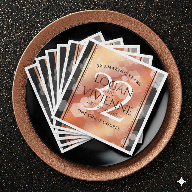 Elegant 32nd Bronze Wedding Anniversary Paper Dinner Napkins (Elegant 32nd Bronze Wedding Anniversary Napkins Cover Photo)