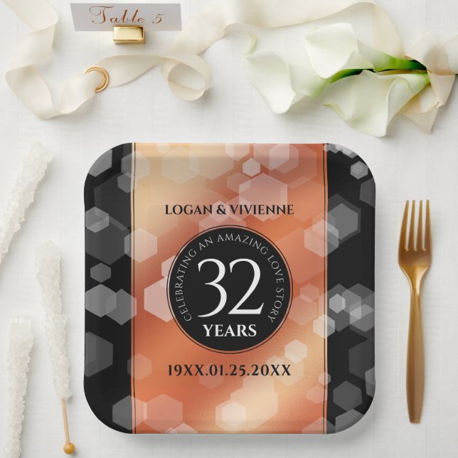 Elegant 32nd Bronze Wedding Anniversary Paper Plates (Wedding)