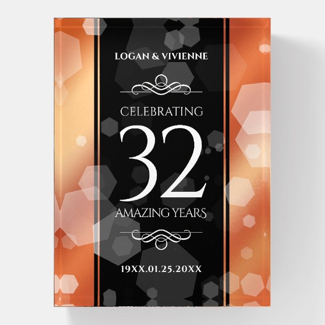 Elegant 32nd Bronze Wedding Anniversary Paperweight (Vertical)