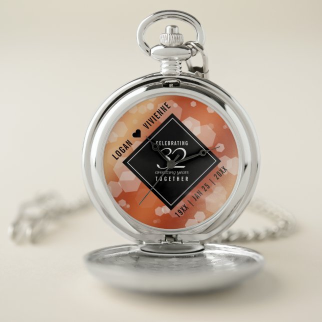Elegant 32nd Bronze Wedding Anniversary Pocket Watch (Inside)