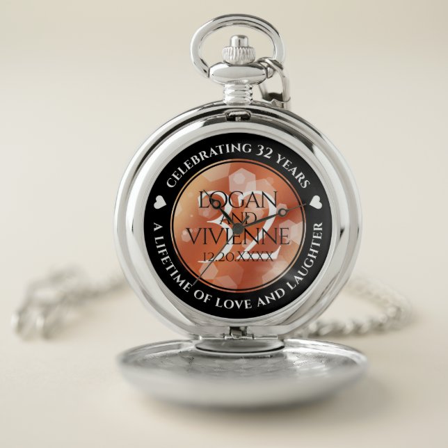 Elegant 32nd Bronze Wedding Anniversary Pocket Watch (Inside)