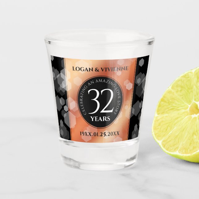 Elegant 32nd Bronze Wedding Anniversary Shot Glass (Front)
