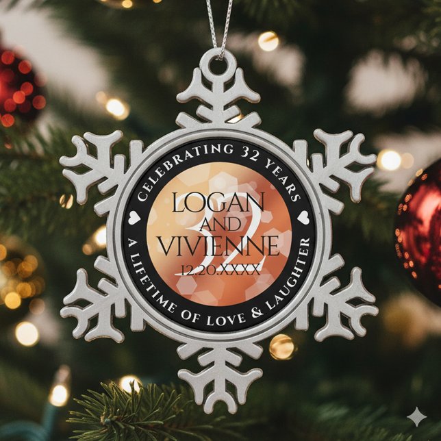 Elegant 32nd Bronze Wedding Anniversary Snowflake Pewter Christmas Ornament (32nd Bronze Wedding Anniversary Snowflake Pewter Ornament Cover Photo)