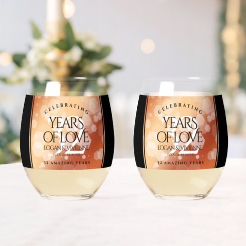 Elegant 32nd Bronze Wedding Anniversary Stemless Wine Glass