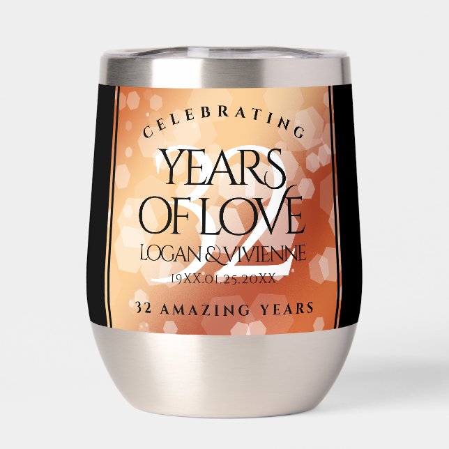 Elegant 32nd Bronze Wedding Anniversary Thermal Wine Tumbler (Back)