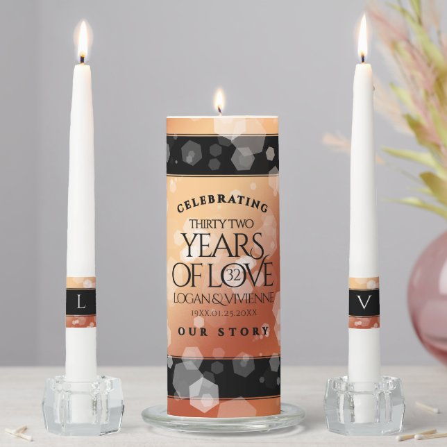 Elegant 32nd Bronze Wedding Anniversary Unity Candle Set (In Situ)