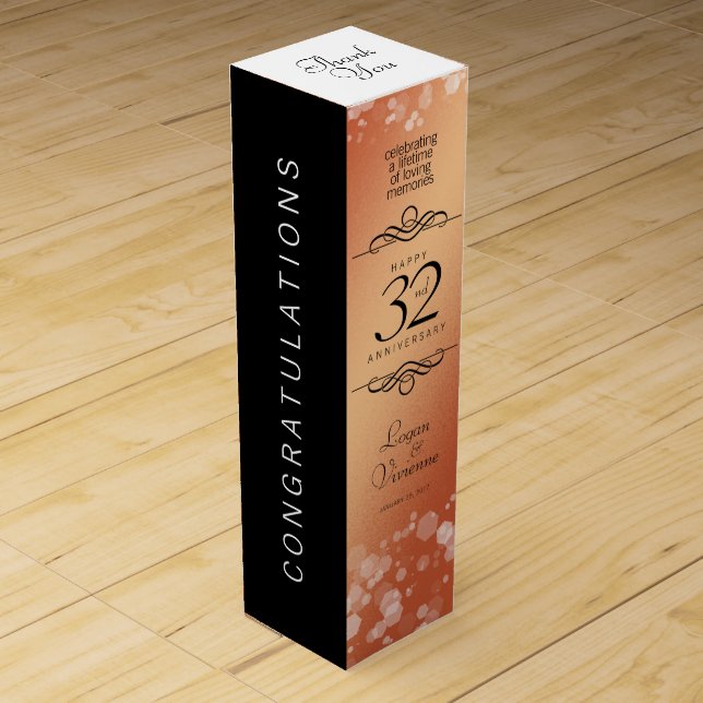 Elegant 32nd Bronze Wedding Anniversary Wine Box (Front)