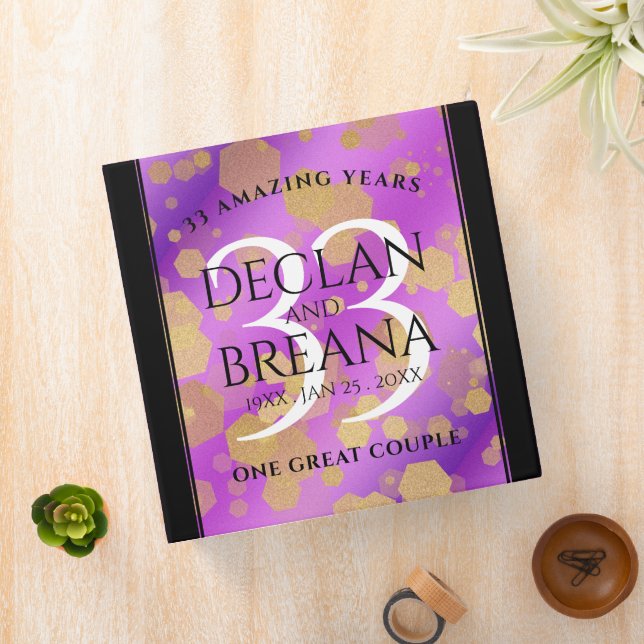 Elegant 33rd Amethyst Wedding Anniversary 3 Ring Binder (In Situ)