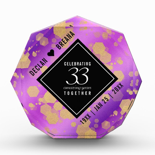 Elegant 33rd Amethyst Wedding Anniversary Acrylic Award (Front)