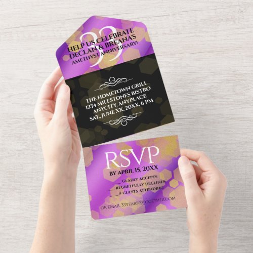 Elegant 33rd Amethyst Wedding Anniversary All In One Invitation