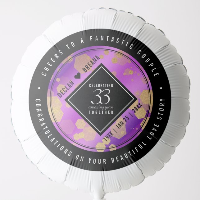 Elegant 33rd Amethyst Wedding Anniversary Balloon (Front)
