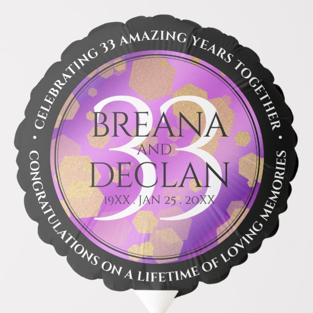 Elegant 33rd Amethyst Wedding Anniversary Balloon (Front)