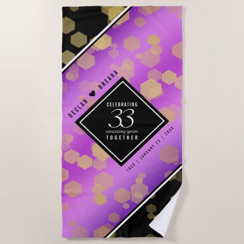 Elegant 33rd Amethyst Wedding Anniversary Beach Towel