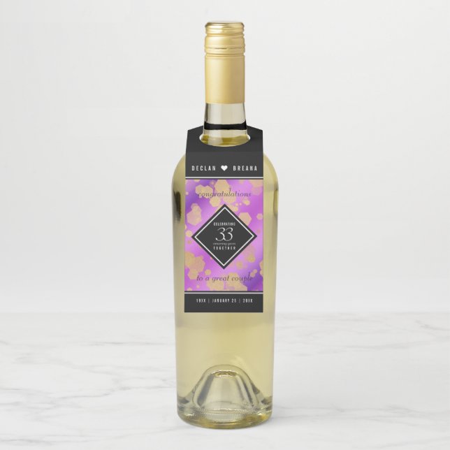 Elegant 33rd Amethyst Wedding Anniversary Bottle Hanger Tag (On Bottle)