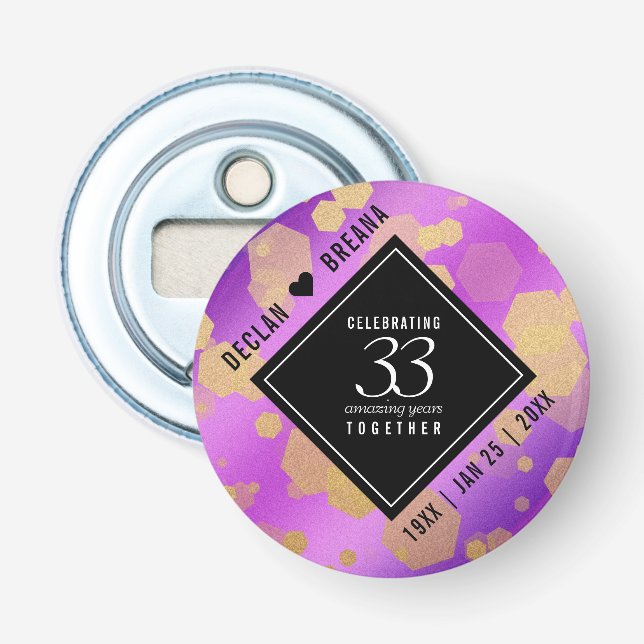 Elegant 33rd Amethyst Wedding Anniversary Bottle Opener (Front)