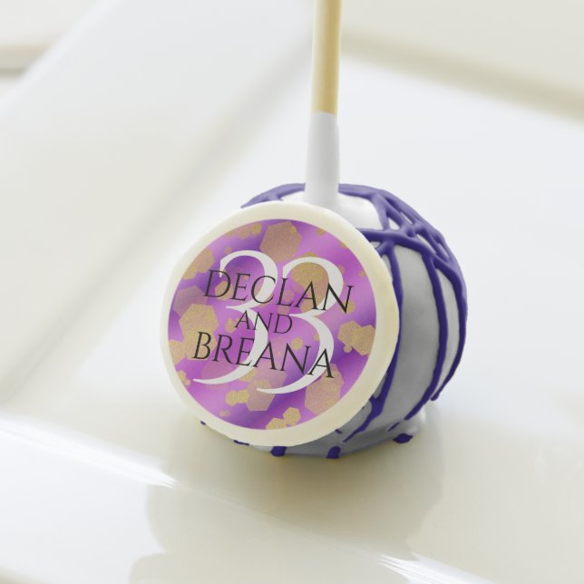 Elegant 33rd Amethyst Wedding Anniversary Cake Pops (Front Insitu)