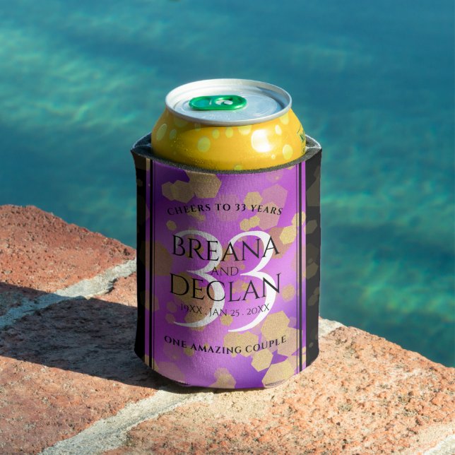 Elegant 33rd Amethyst Wedding Anniversary Can Cooler (In Situ Pool)