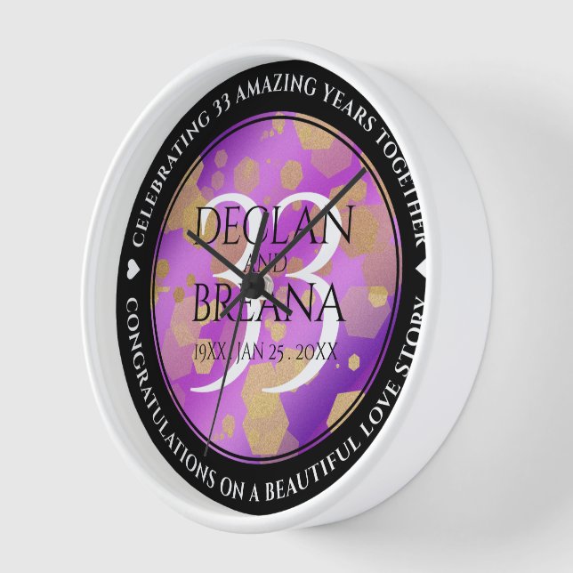 Elegant 33rd Amethyst Wedding Anniversary Clock (Angle)