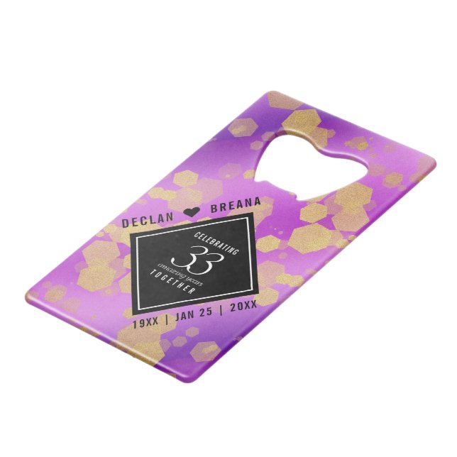 Elegant 33rd Amethyst Wedding Anniversary Credit Card Bottle Opener (Front Angled)