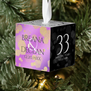 Elegant 33rd Amethyst Wedding Anniversary Cube Ornament