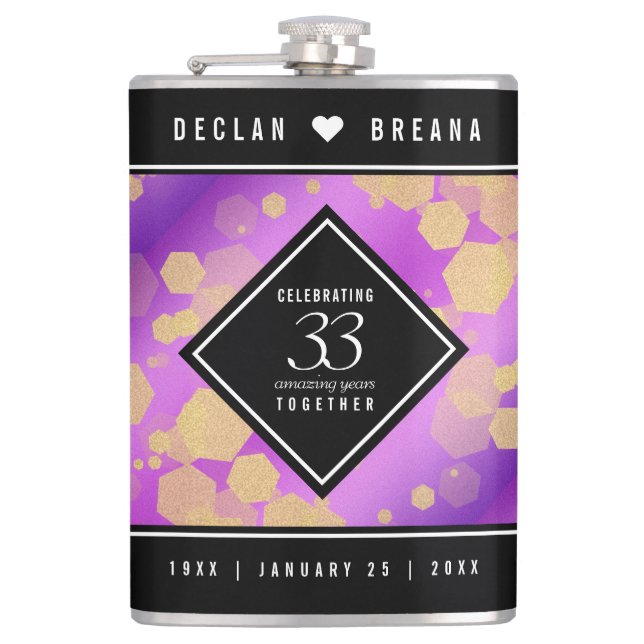 Elegant 33rd Amethyst Wedding Anniversary Flask (Front)