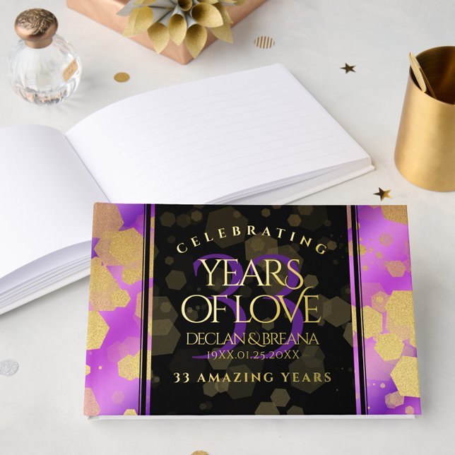 Elegant 33rd Amethyst Wedding Anniversary Foil Guest Book (Elegant 33rd Amethyst Wedding Anniversary 9"x6" Foil Guest Book Cover Photo)