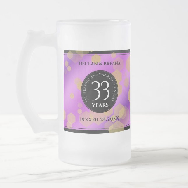 Elegant 33rd Amethyst Wedding Anniversary Frosted Glass Beer Mug (Left)