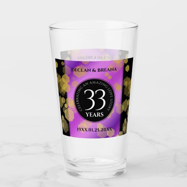 Elegant 33rd Amethyst Wedding Anniversary Glass (Front)