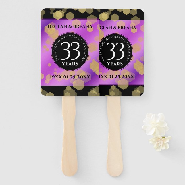 Elegant 33rd Amethyst Wedding Anniversary Hand Fan (Front and Back)