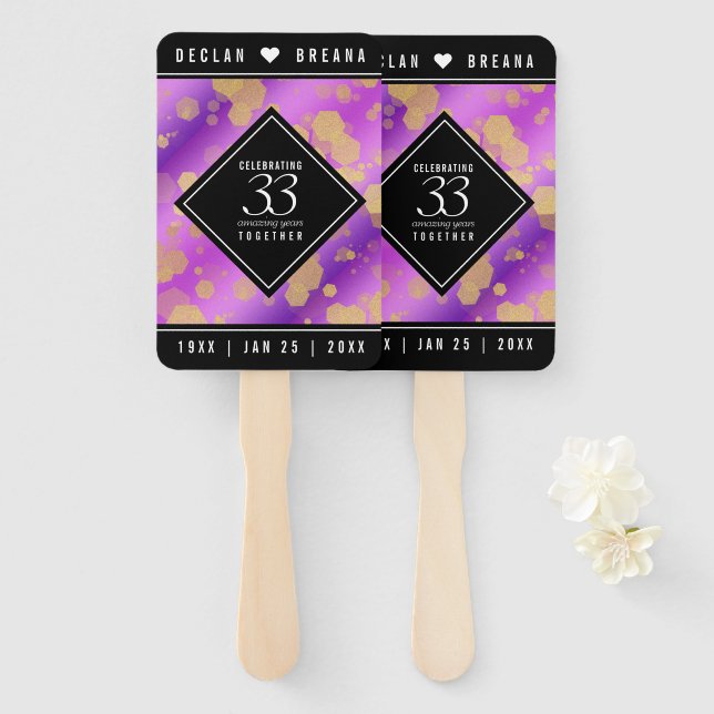 Elegant 33rd Amethyst Wedding Anniversary Hand Fan (Front and Back)
