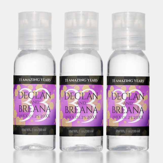 Elegant 33rd Amethyst Wedding Anniversary Hand Sanitizer (Set)