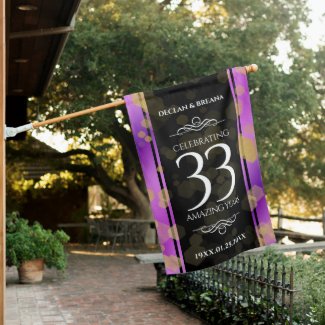 Elegant 33rd Amethyst Wedding Anniversary House Flag