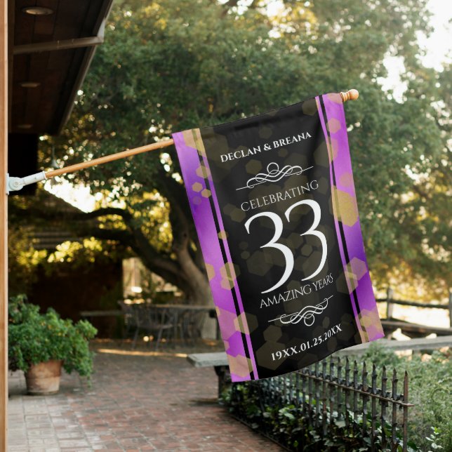 Elegant 33rd Amethyst Wedding Anniversary House Flag (In SItu)