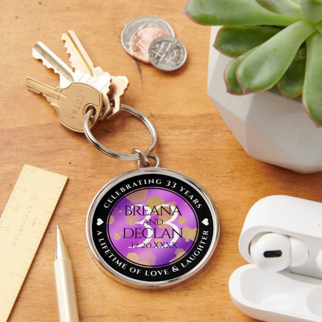 Elegant 33rd Amethyst Wedding Anniversary Keychain (Desk)