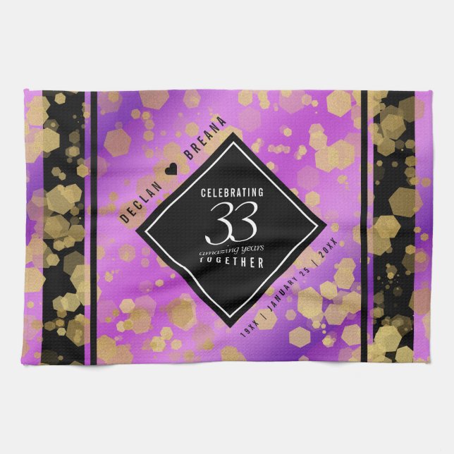 Elegant 33rd Amethyst Wedding Anniversary Kitchen Towel (Horizontal)