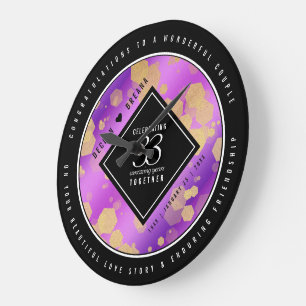 Elegant 33rd Amethyst Wedding Anniversary Large Clock