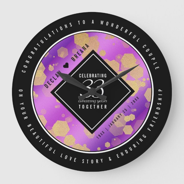 Elegant 33rd Amethyst Wedding Anniversary Large Clock (Front)