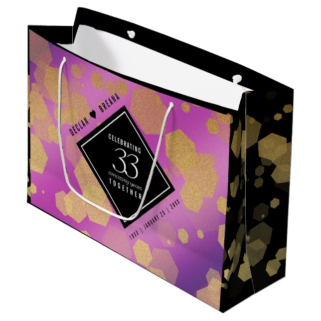Elegant 33rd Amethyst Wedding Anniversary Large Gift Bag (Front Angled)