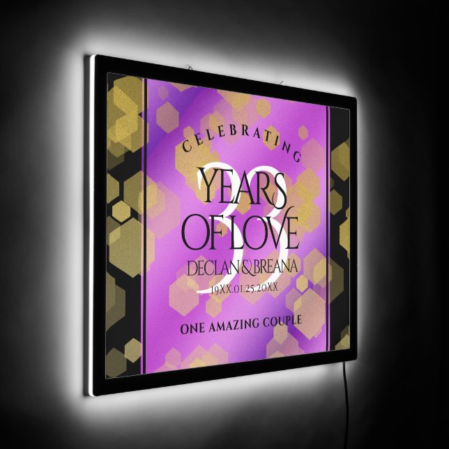 Elegant 33rd Amethyst Wedding Anniversary LED Sign (Angle)