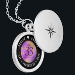 Elegant 33rd Amethyst Wedding Anniversary Locket Necklace<br><div class="desc">Celebrate the 33rd wedding anniversary with this elegant locket! Elegant black and white lettering with gold-dusted hexagonal confetti on an amethyst purple background add a memorable touch for this special occasion and extraordinary milestone. Customize with the happy couple's names, and add dates for their amethyst anniversary. Design © W.H. Sim,...</div>